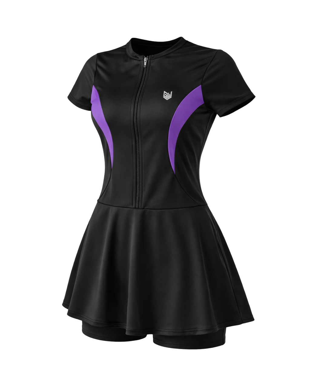 SHORT SWIMSUIT WITH PURPLE STRIPS