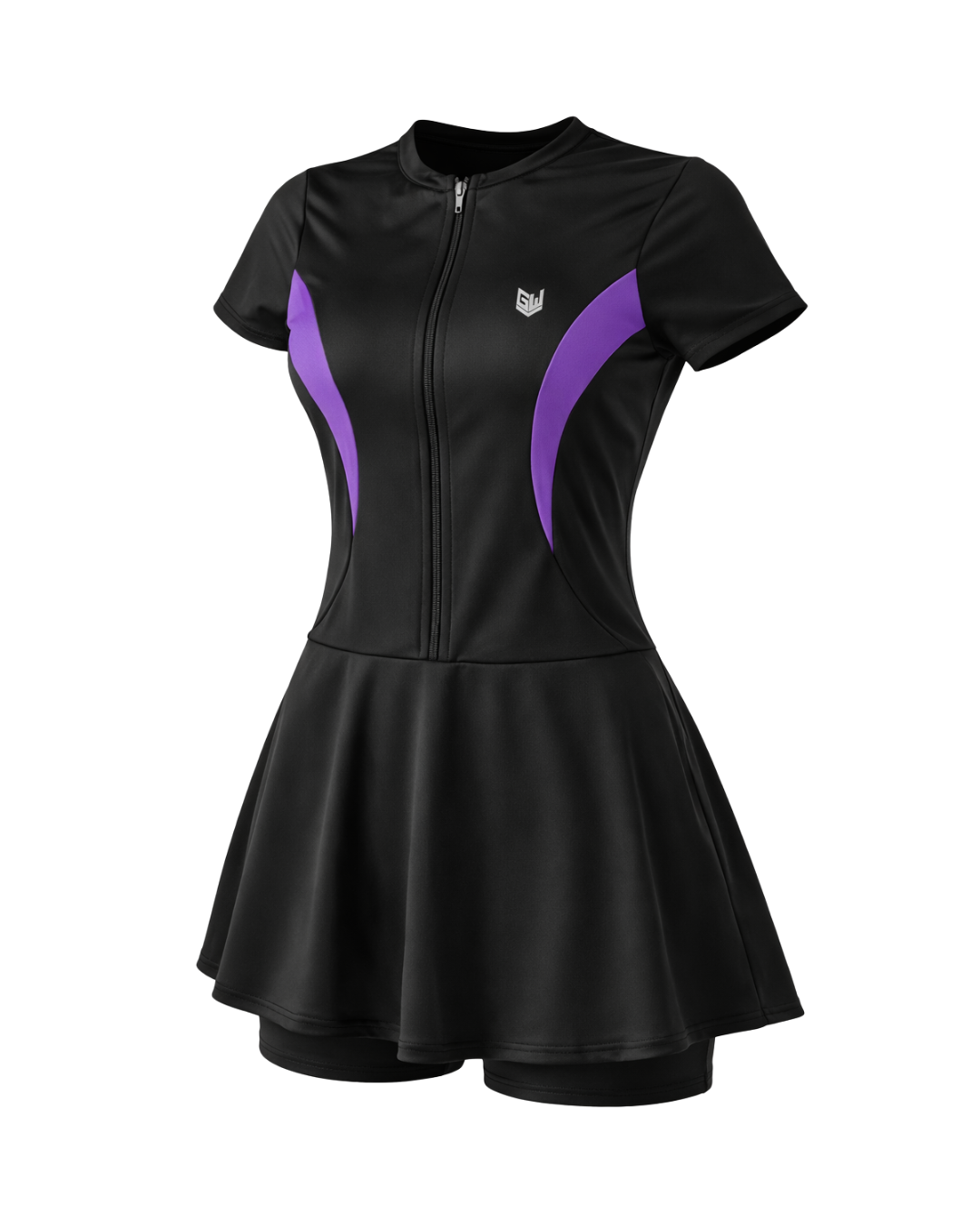 SHORT SWIMSUIT WITH PURPLE STRIPS
