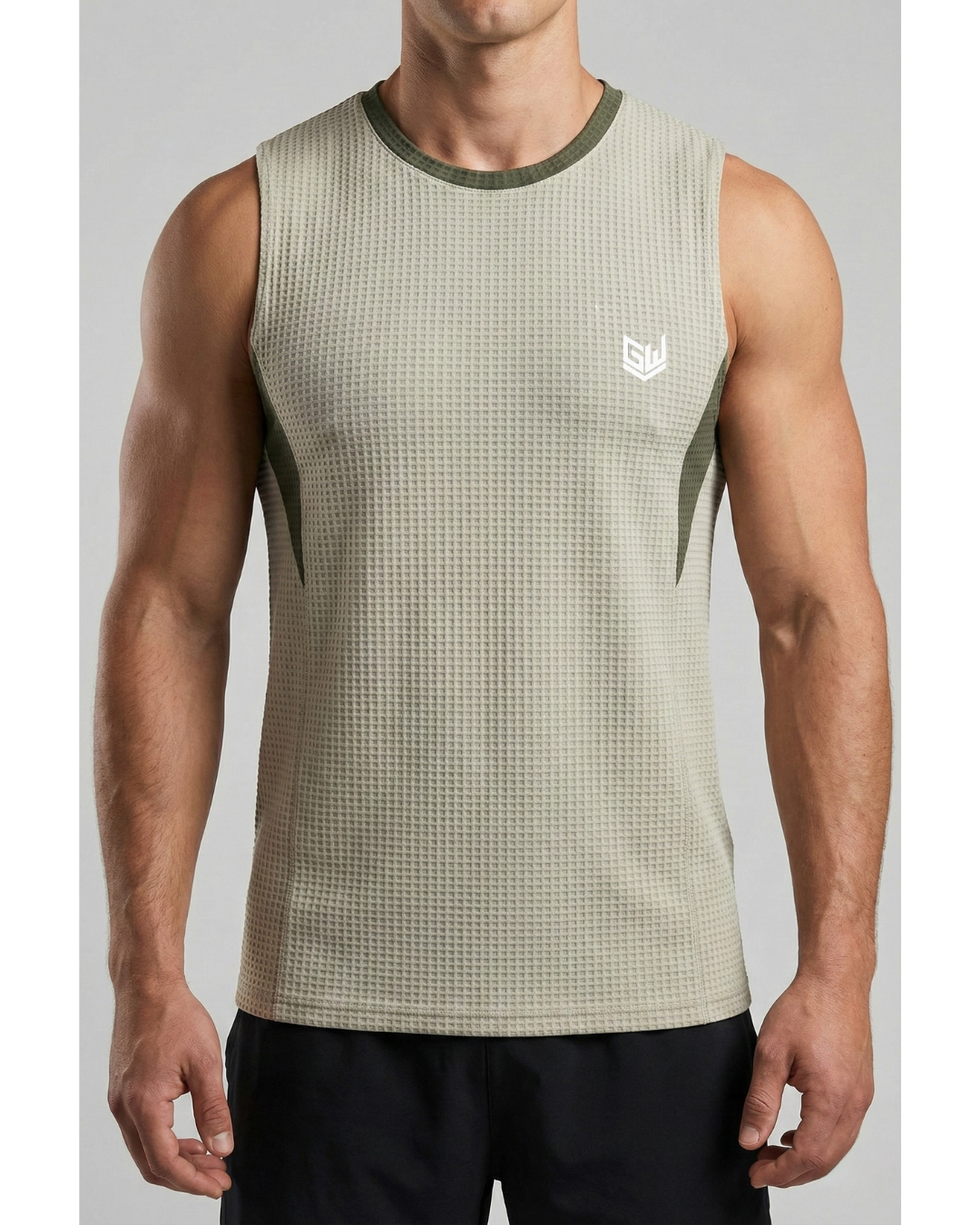 Goodwearr Men's Textured Olive Performance Tank Top