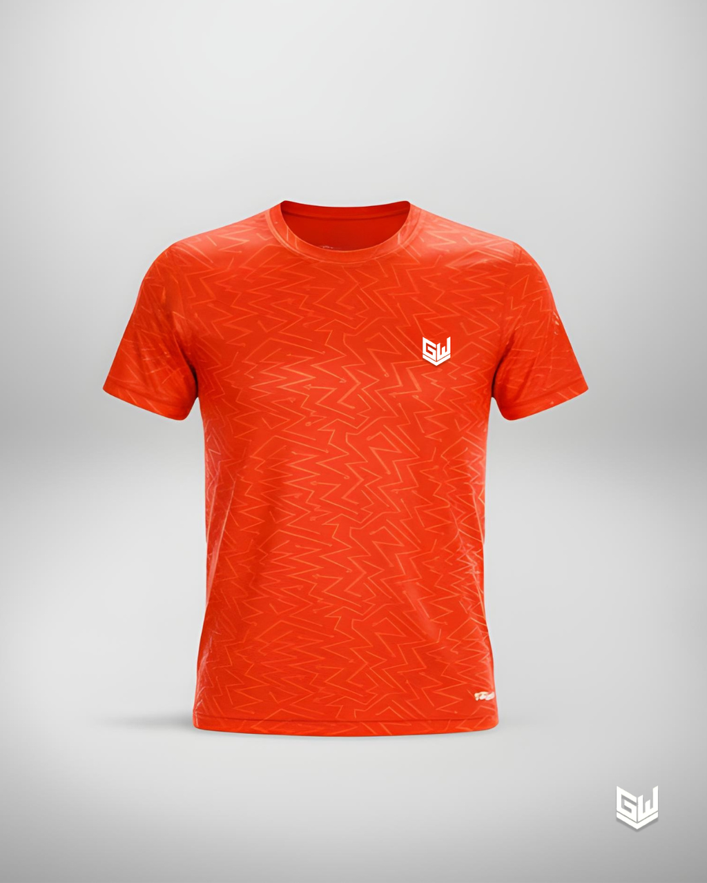 Goodwearr Men's Electric Orange Patterned Performance T-Shirt