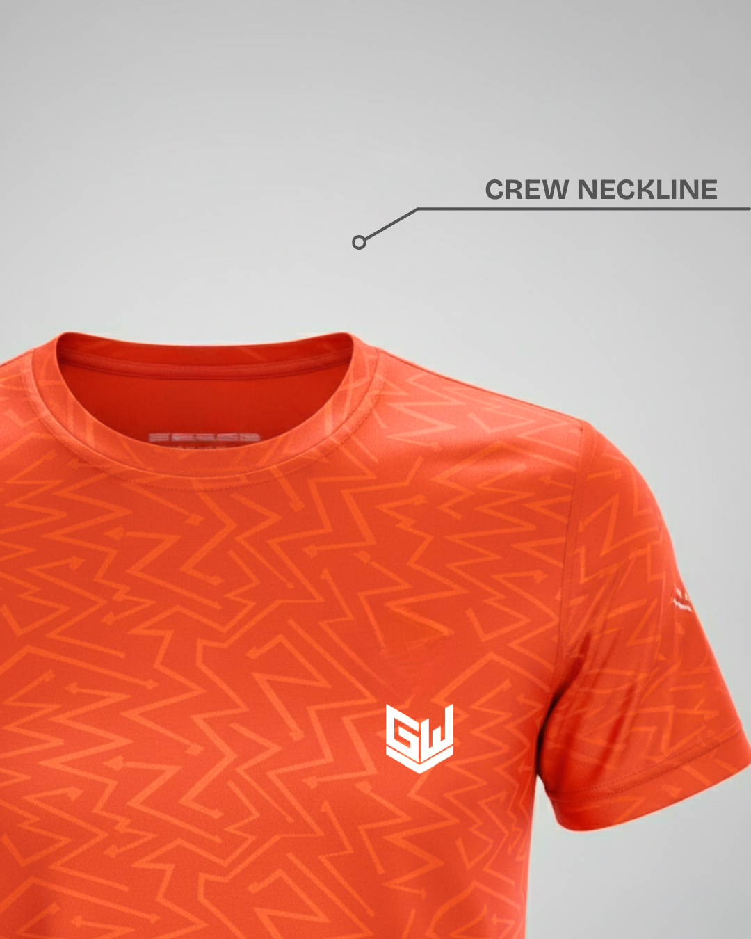 Goodwearr Men's Electric Orange Patterned Performance T-Shirt