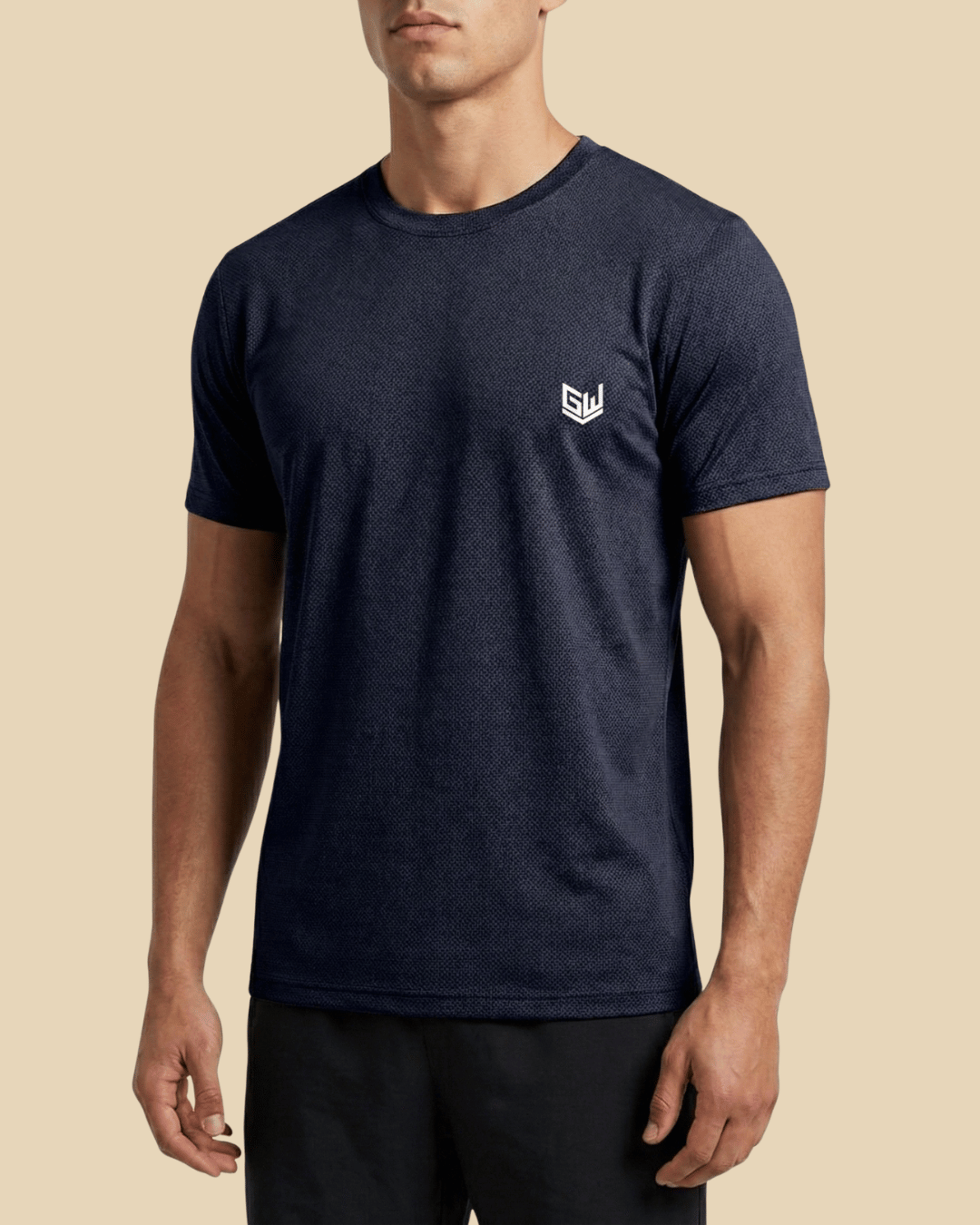 Goodwearr Textured Crush Lycra Essential Tee - Navy Blue