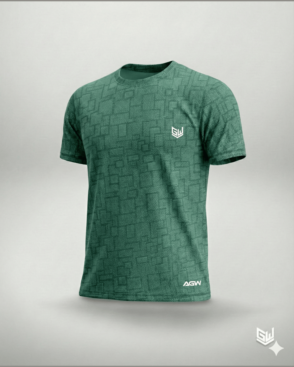 Goodwearr Men's Green Geometric Performance T-Shirt