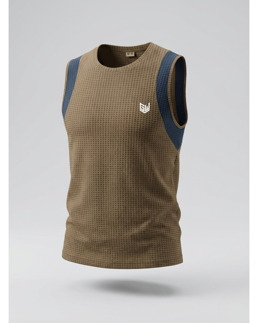 Goodwearr Men's Textured Tan & Navy Performance Tank Top