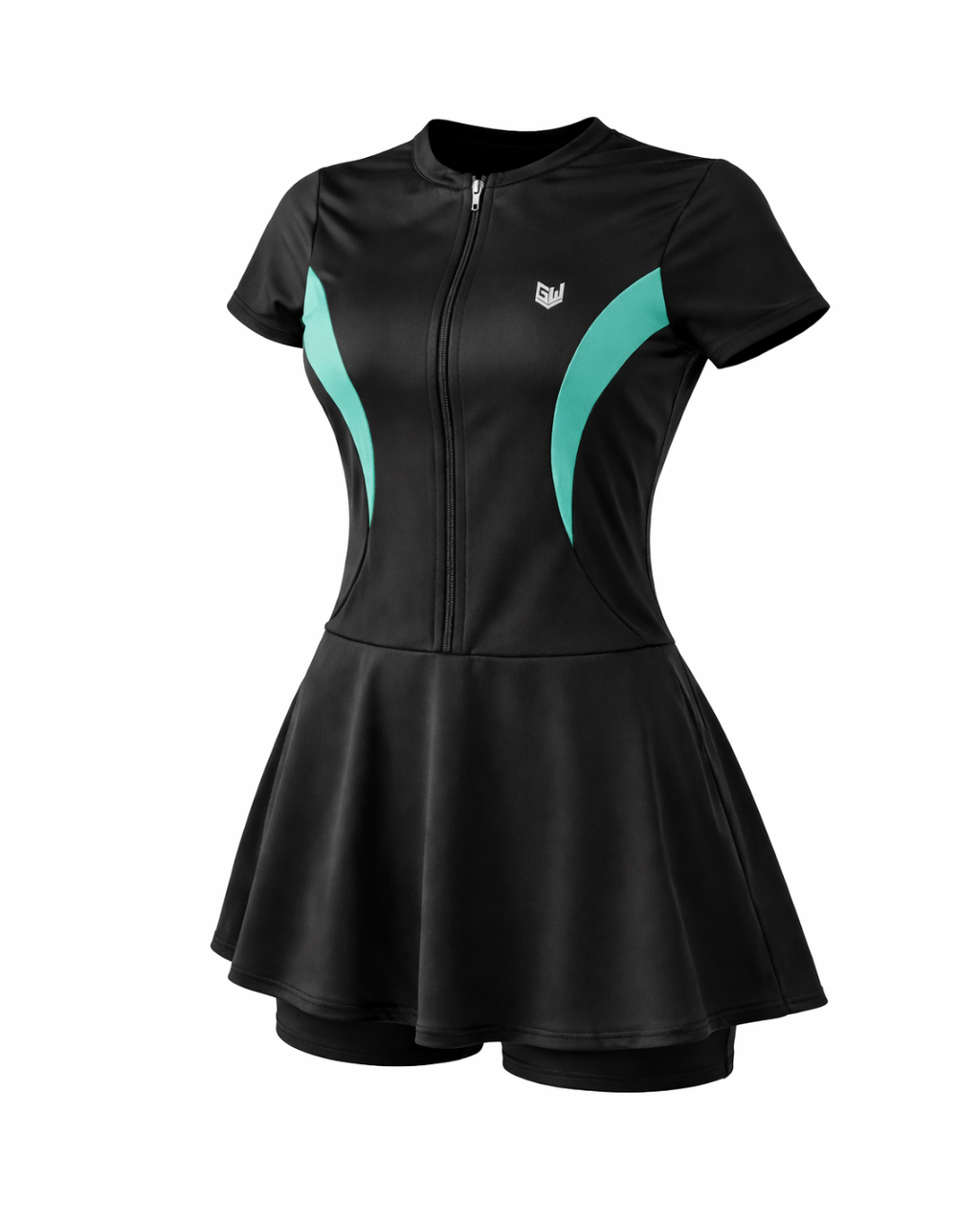 SHORT SWIMSUIT WITH GREEN STRIPS