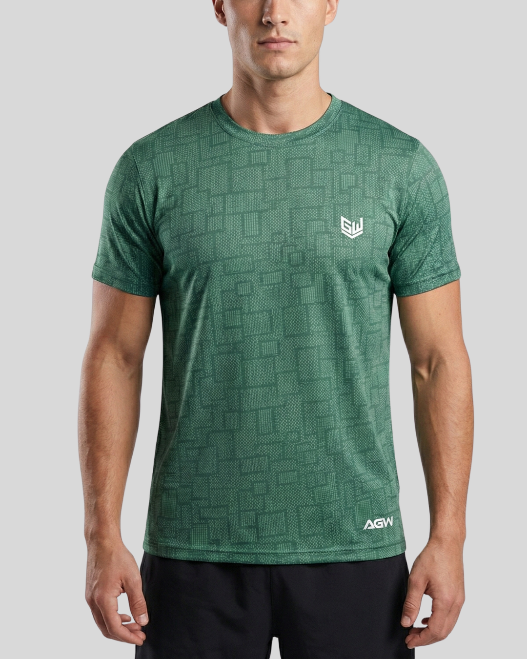 Goodwearr Men's Green Geometric Performance T-Shirt
